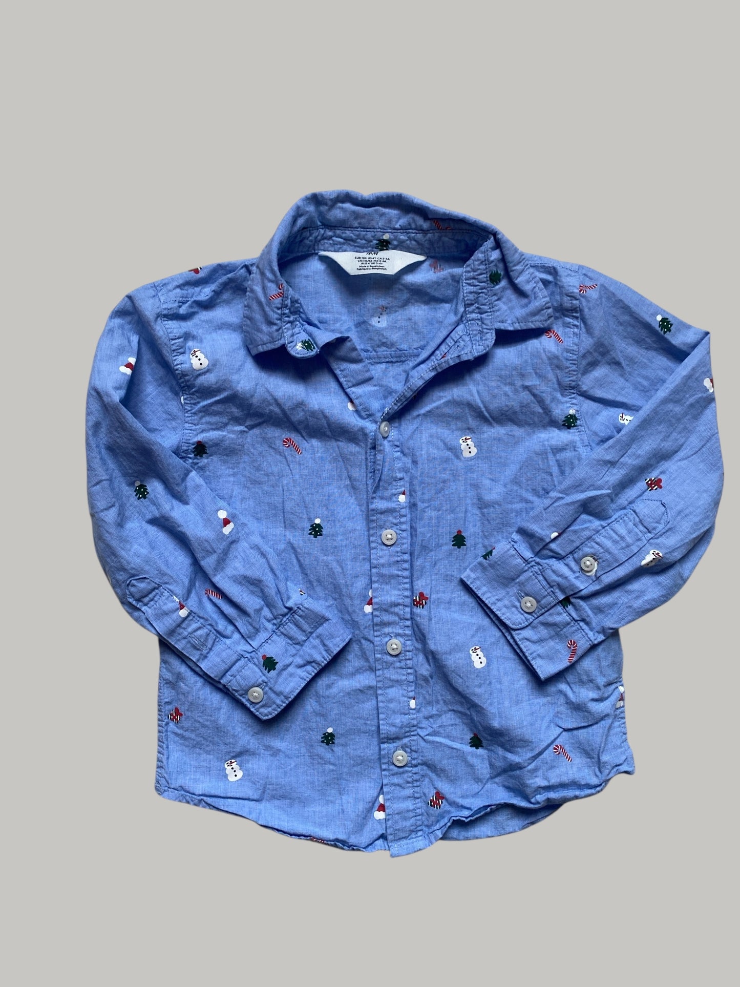 Christmas cotton long sleeve button up shirt 3-4Y | H&M