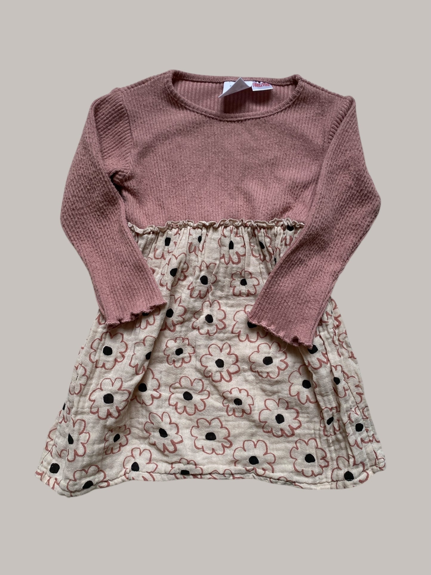 Pink long sleeve flower dress 18-24m | Zara