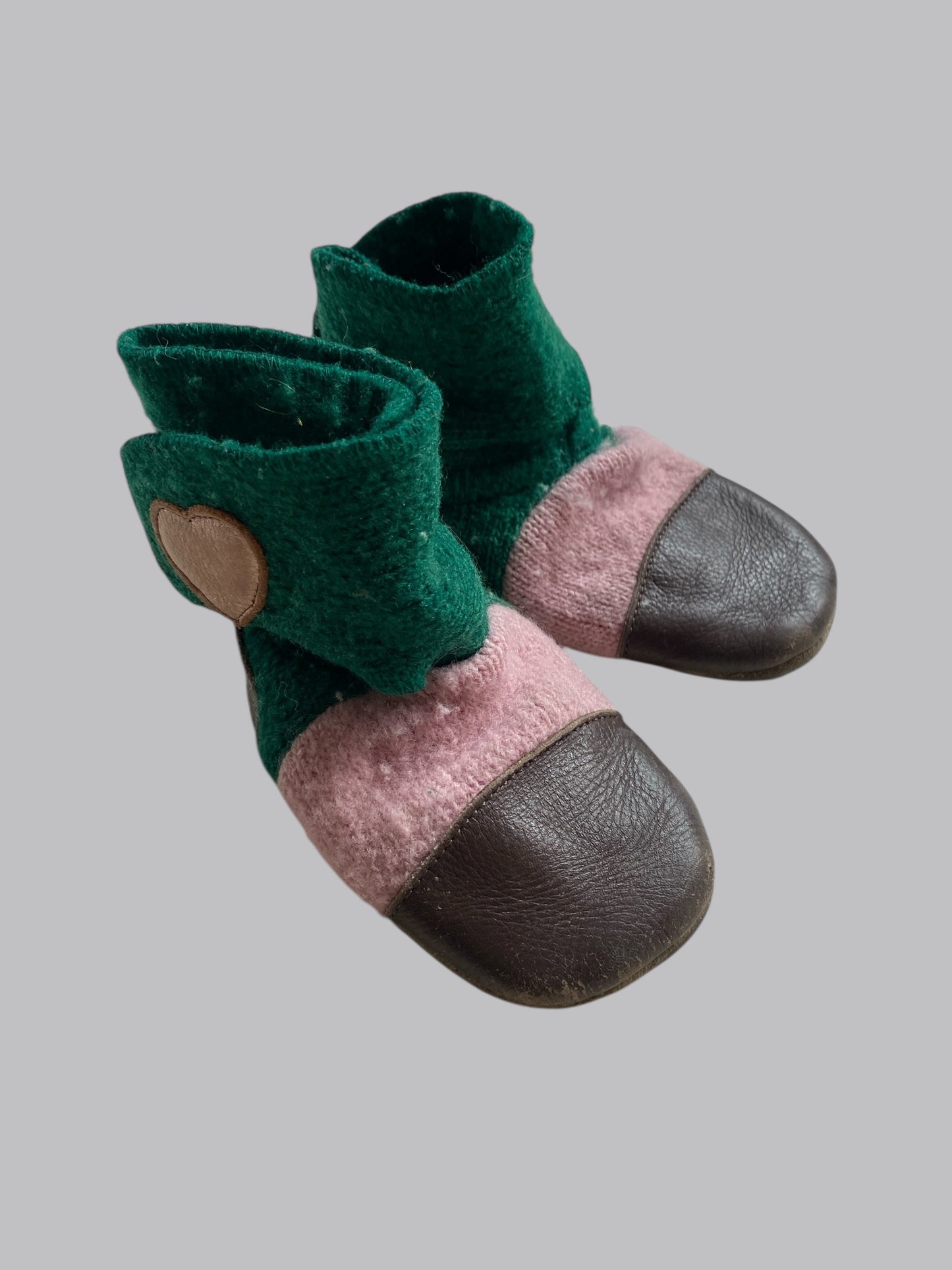 Green/pink wool and leather booties 7 (18-24m) | Nooks