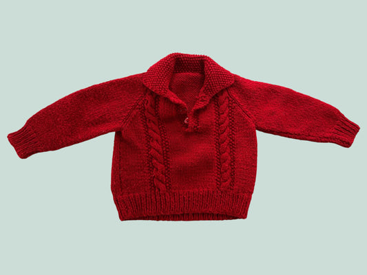 Hand knit bright red sweater 2-3Y