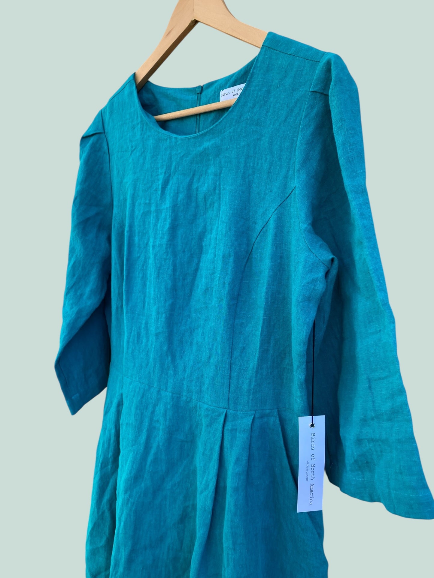 Teal linen dress 'Whistling Snipe' size 12 women's | Birds of North America NEW