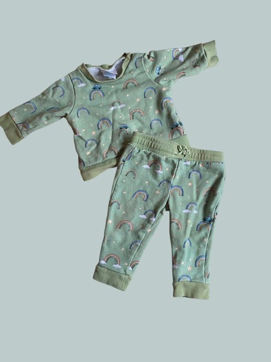 Cotton rainbow sweater and jogger set 6-12m | Posh Peanut