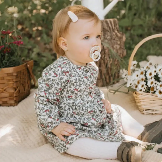 Organic cotton raspberry bush dress  3m | Petit Lem