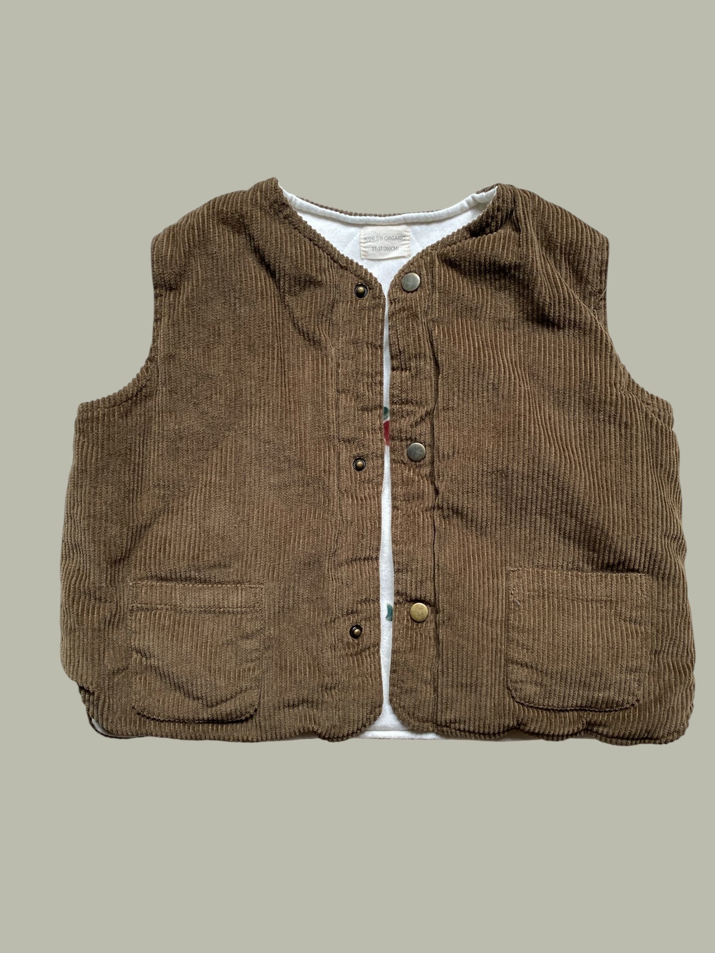 Organic cotton reversible corduroy vest with fruit print lining 2-3Y | Norsu Organic