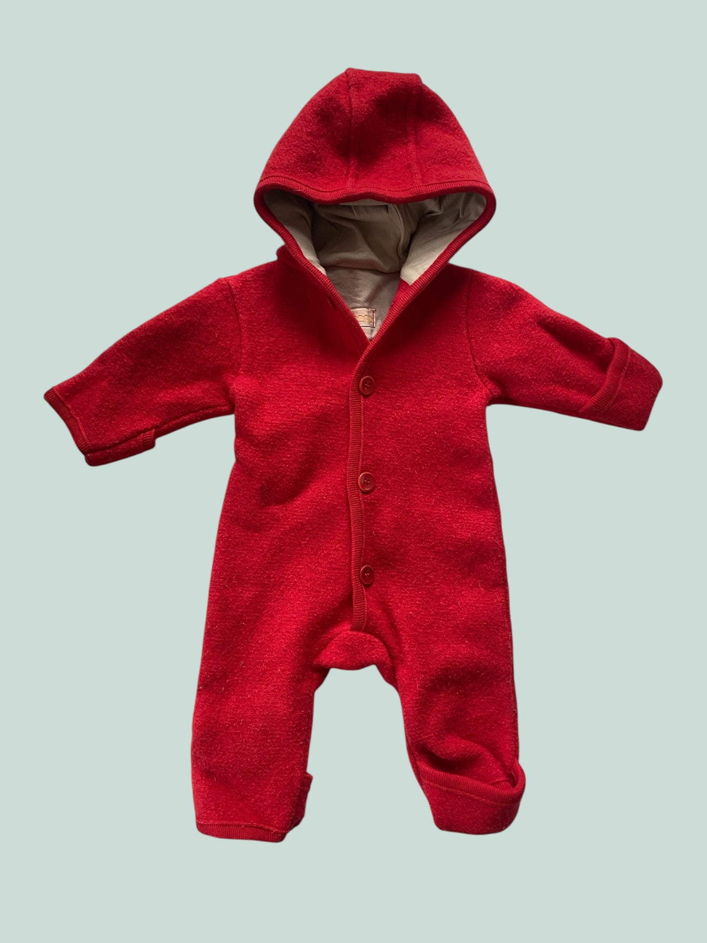 Red boiled wool overall 0-3m (generous) | Disana