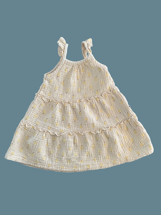 Organic cotton lemon muslin dress 2Y | Rabbit + Bear