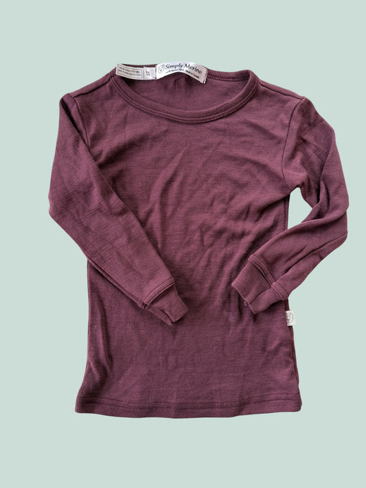 Mauve merino long sleeve thermal top 2Y | Simply Merino