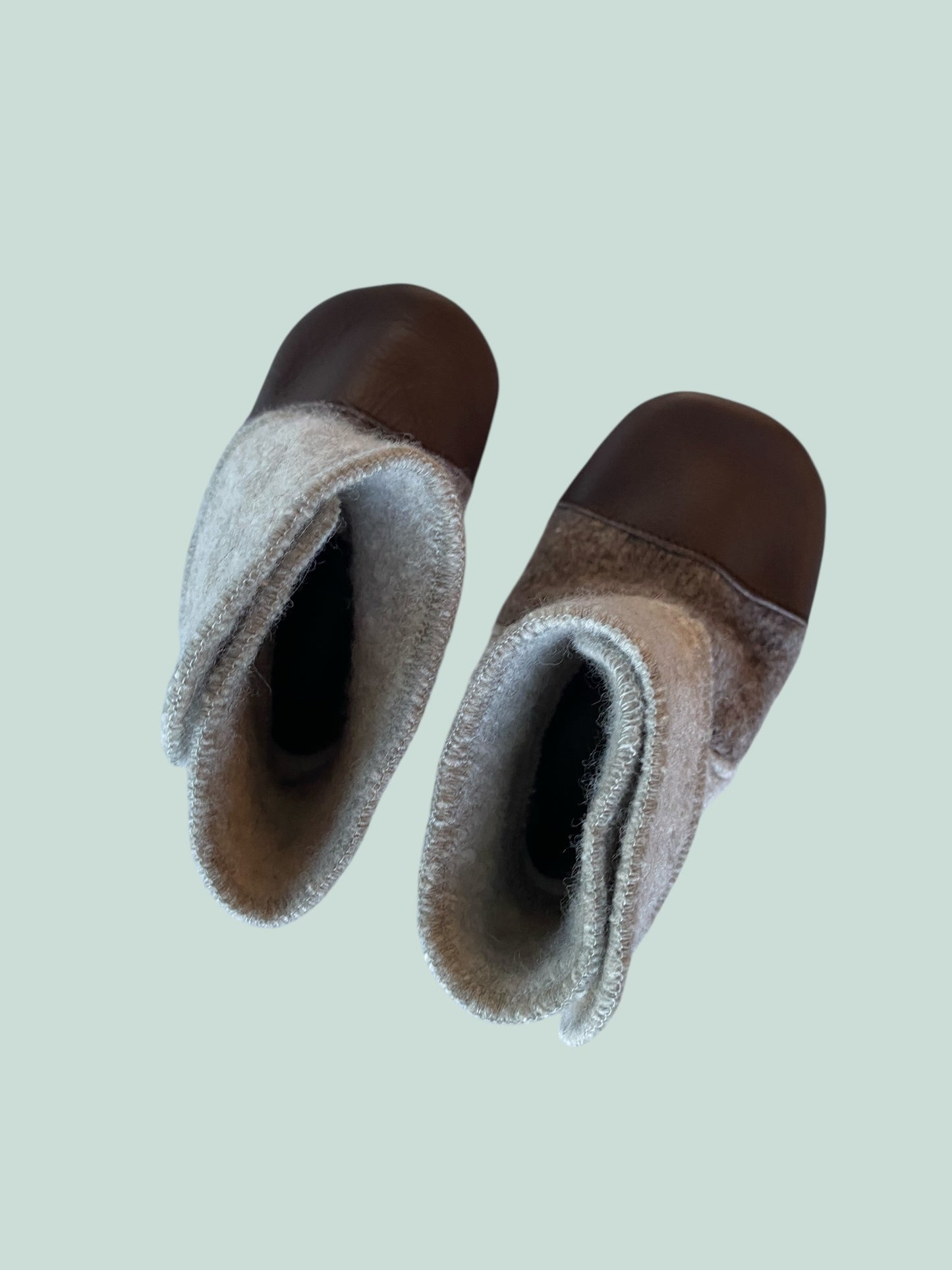 Grey and brown wool and leather booties 7 (18-24m) | Nooks