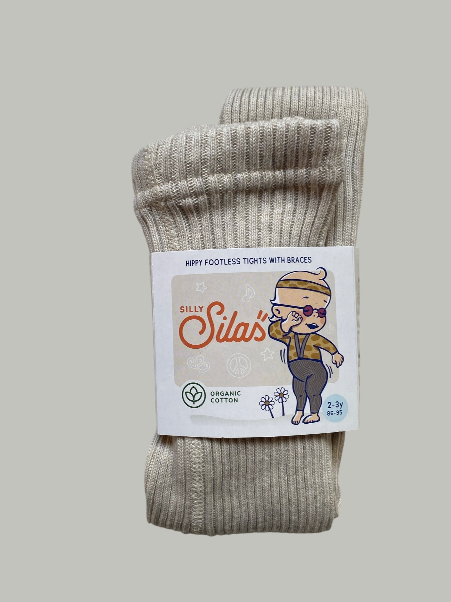 Organic cotton footless ribbed tights with braces 2-3Y | Silly Silas