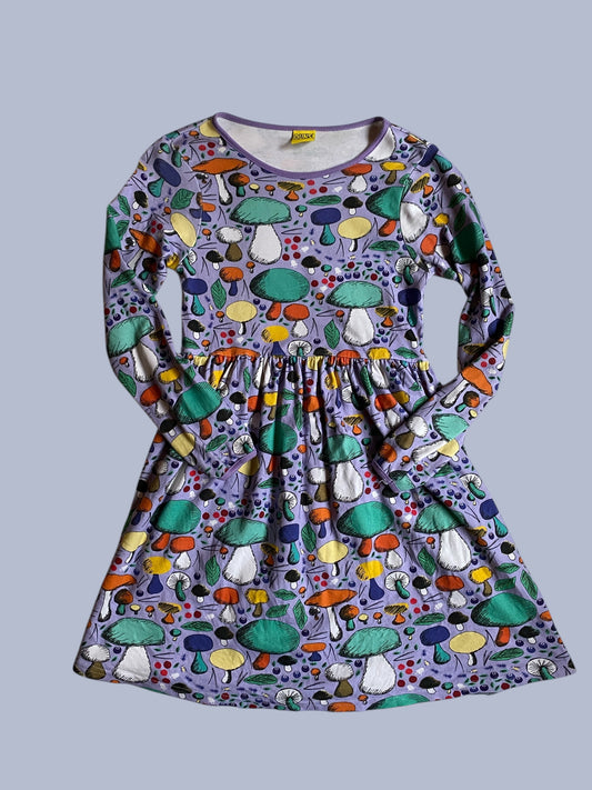 Organic cotton long sleeve mushroom skater dress 10-12Y (146) | Duns Sweden