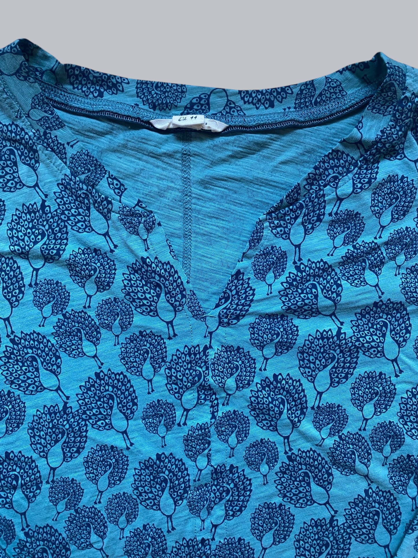 Cotton long sleeve peacock top size L-XL (EU 44) | White STuff