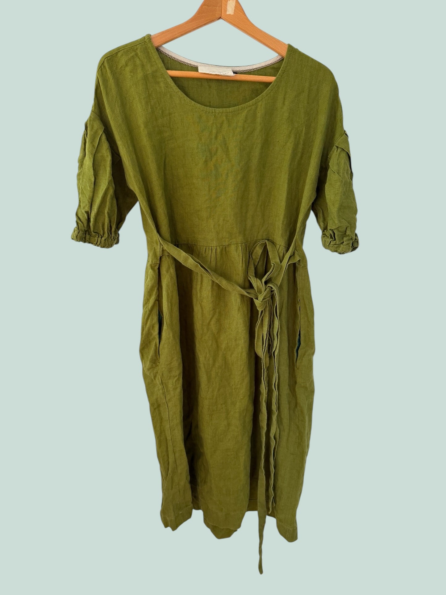 Moss green linen dress medium | Isle of Shee
