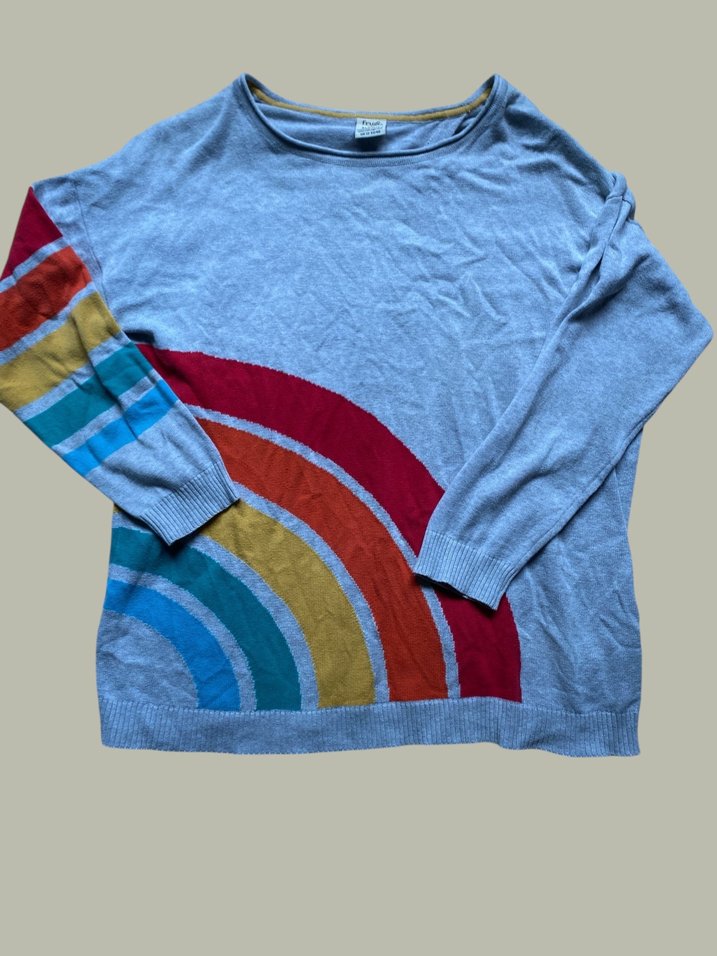 Organic cotton grey rainbow nursing sweater 8-10US Adult (12 UK/40EU) | Frugi