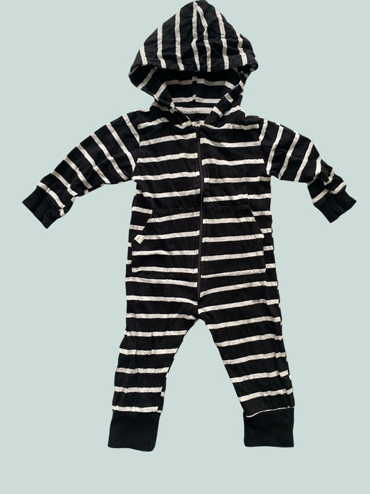 Organic cotton striped zipped biker rompersuit 6-12m | Mini Mioche