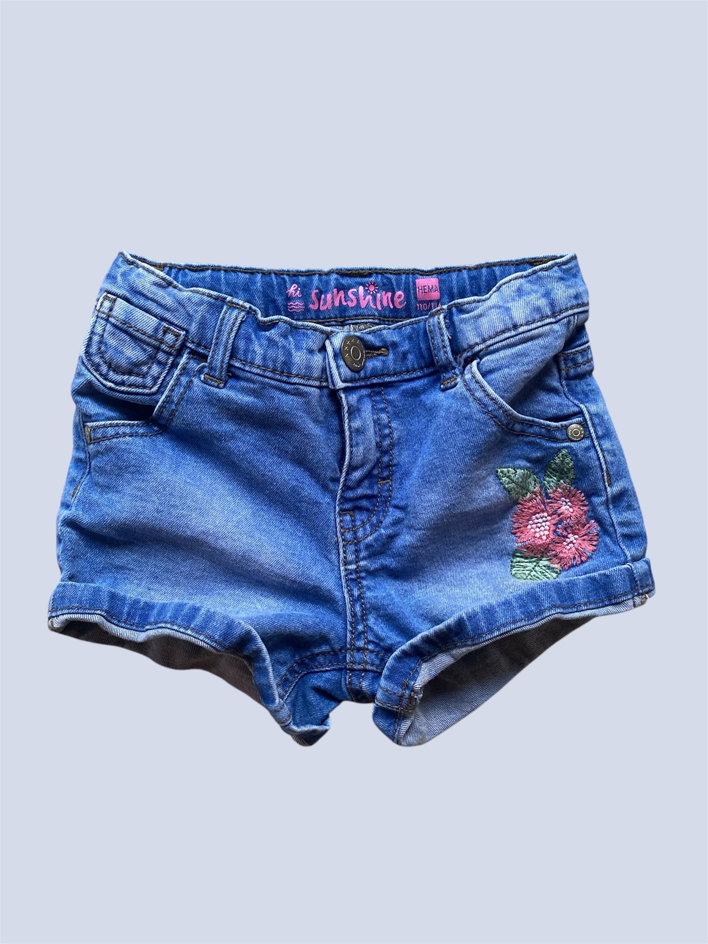 Jean shorts with flower embroidery 4Y/110 | Hema