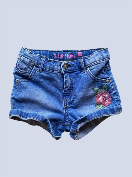 Jean shorts with flower embroidery 4Y/110 | Hema