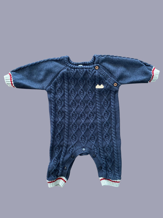 One-Piece Long Sleeves Knit - 3-6m Navy Grey | Souris Mini
