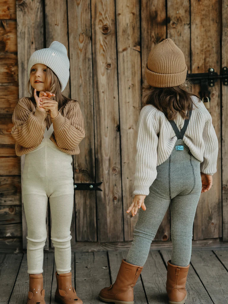 Retro wool/organic cotton footless tights with braces, cream, 3-4Y | Silly Silas