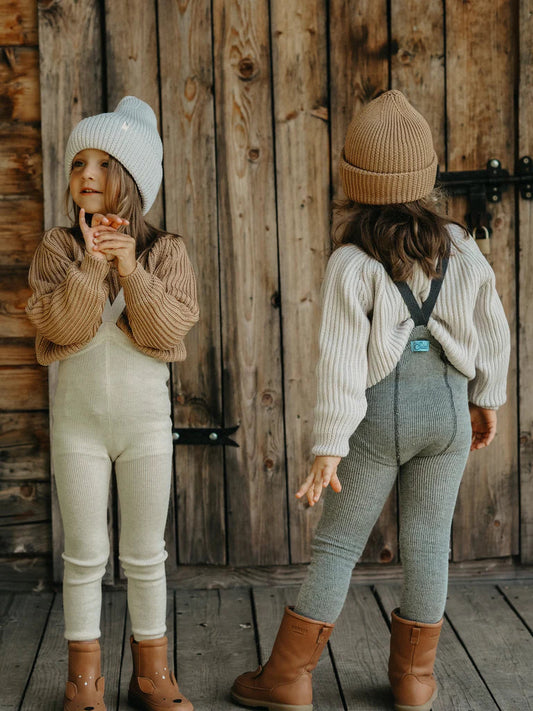 Retro wool/organic cotton footless tights with braces, cream, 3-4Y | Silly Silas