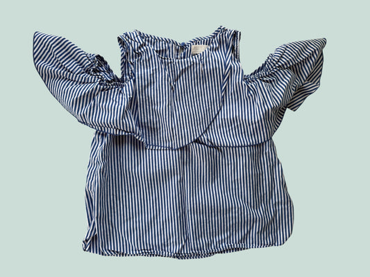 Cotton striped top with ruffle shoulders 13-14Y | Zara