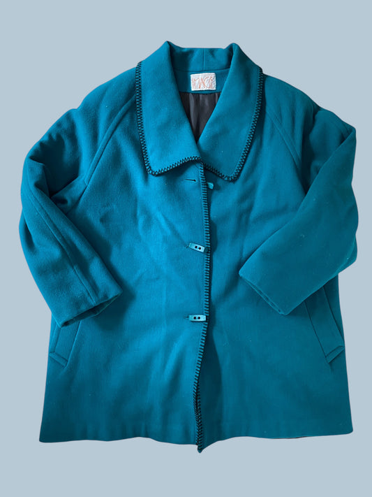Teal vintage wool coat size medium large/38-40 | Image
