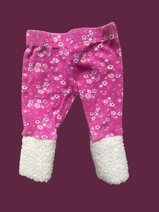 Cotton flower pants with fleece cuffs 0-3m
