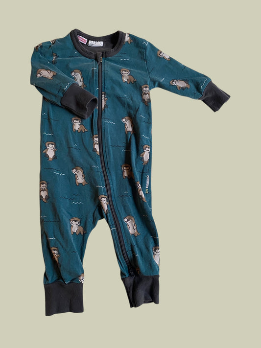 Organic cotton otter two-way zip sleeper 3-6m (generous) | Maxomorra
