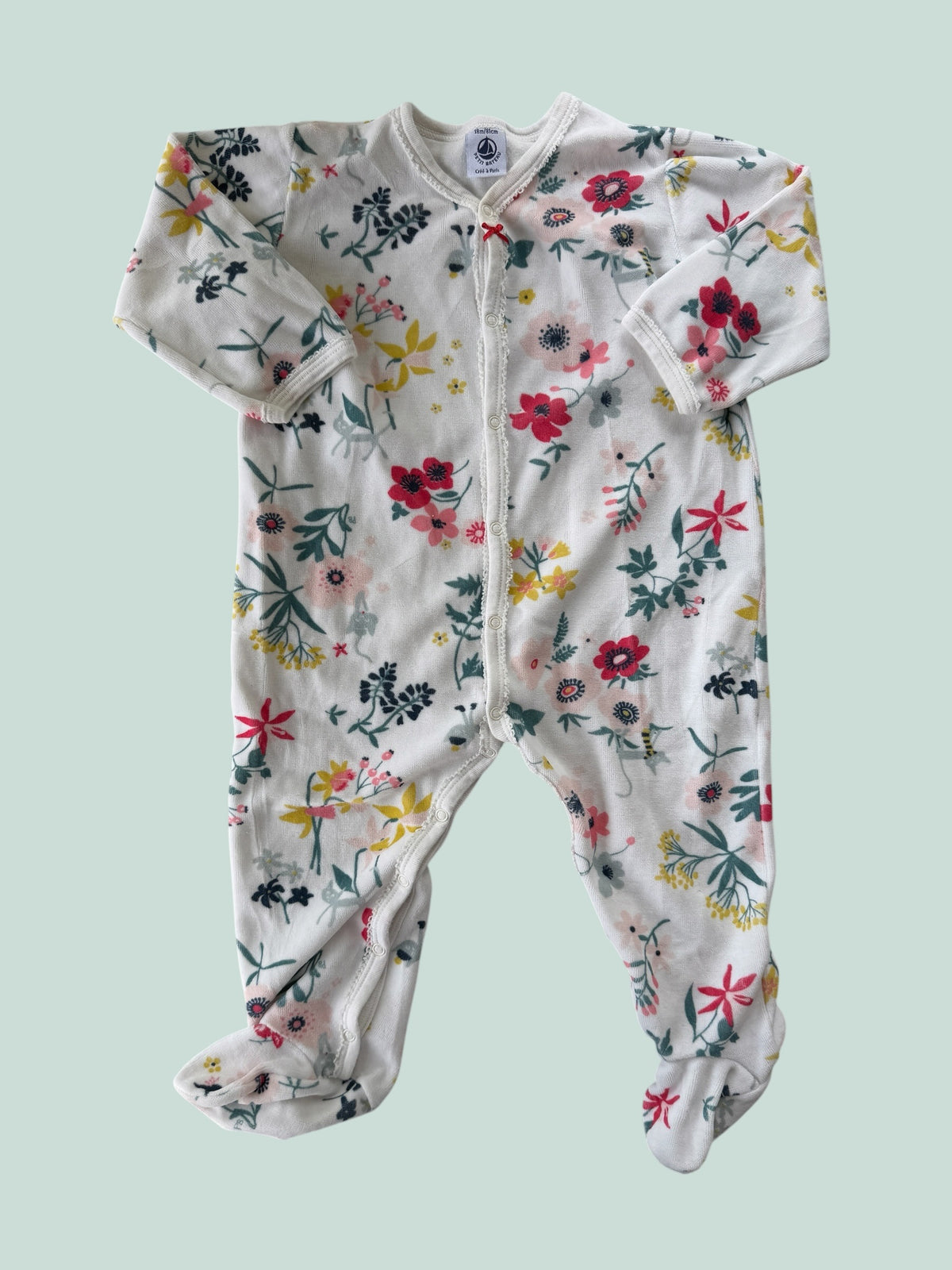 Cotton blend terry flower snap sleeper 18m |  Petit Bateau