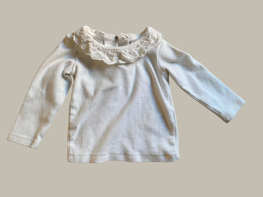 White cotton long sleeve with ruffle collar 3-6m | Next