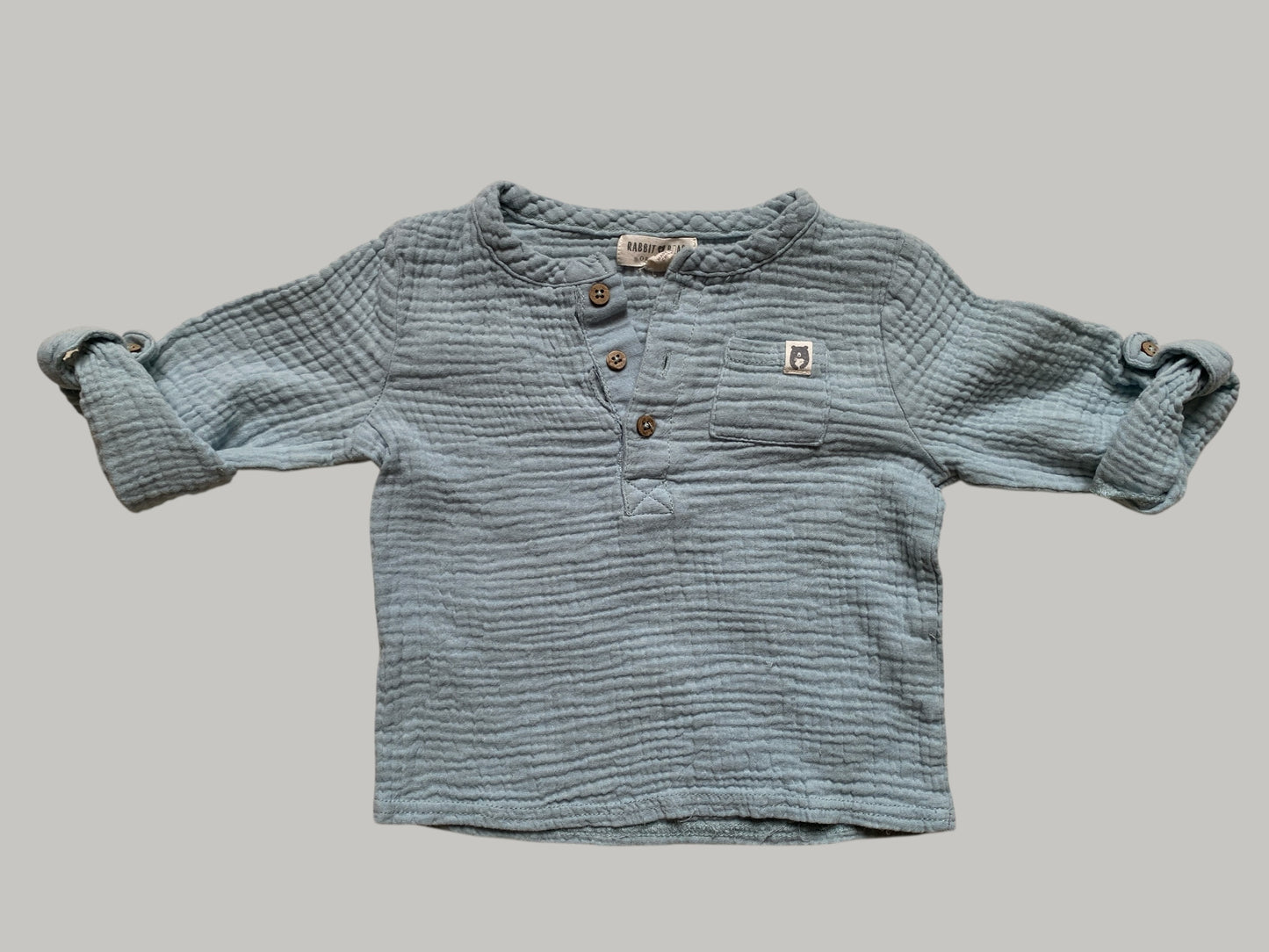 Mint green organic cotton muslin long sleeve top 24m | Rabbit & Bear