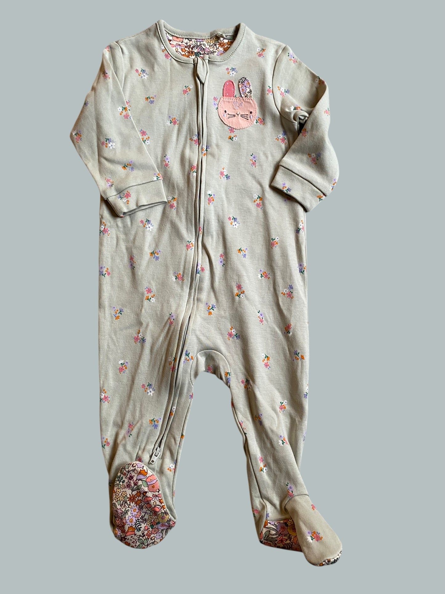 Green bunny cotton zip sleeper 6-9m | Next