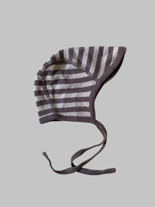 Striped wool/silk bonnet 0-6m | Nui