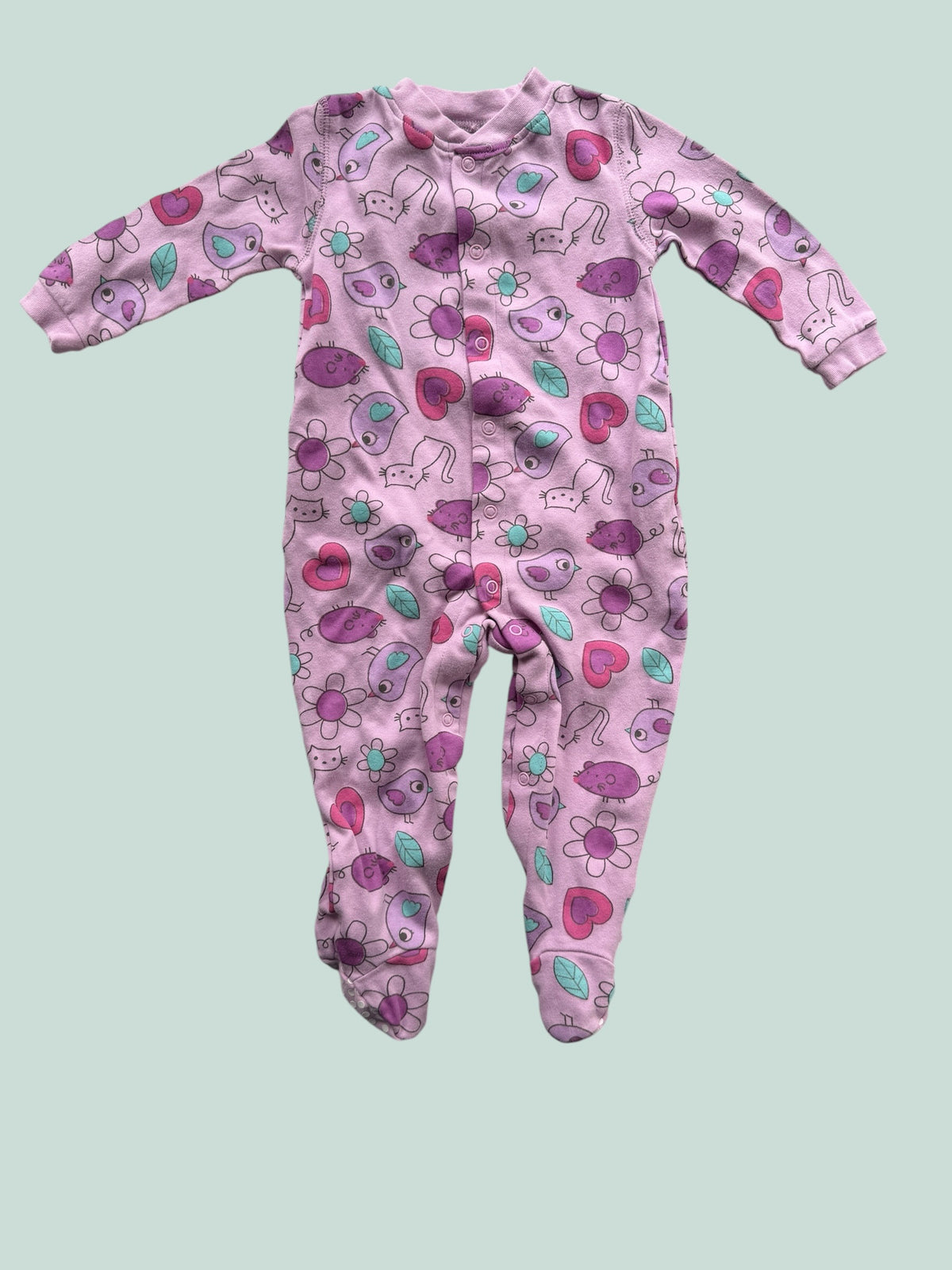 Pink cotton animal snap sleeper 12m | Love'n Cuddles