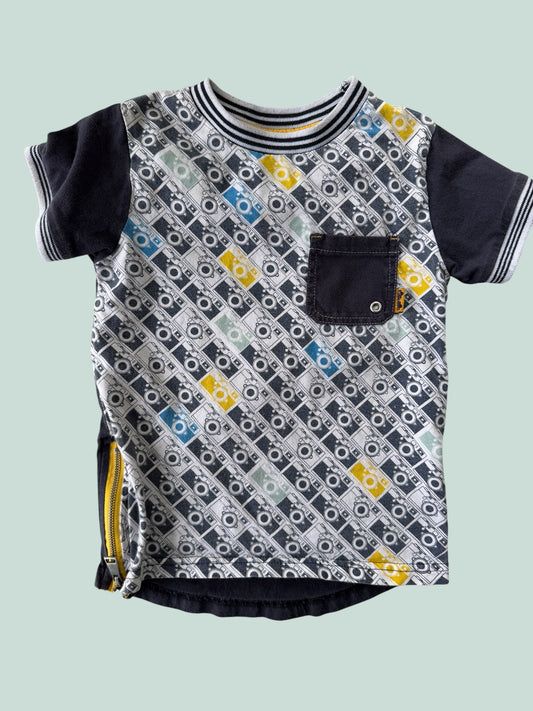 Cotton camera t-shirt 3Y (generous)| Deux par Deux