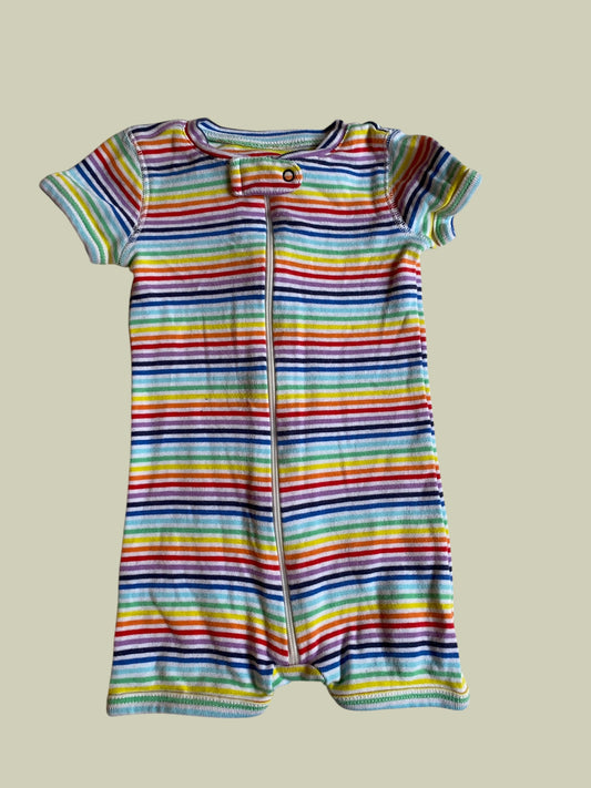 Organic cotton striped rainbow shorty sleeper 3-6m | Primary