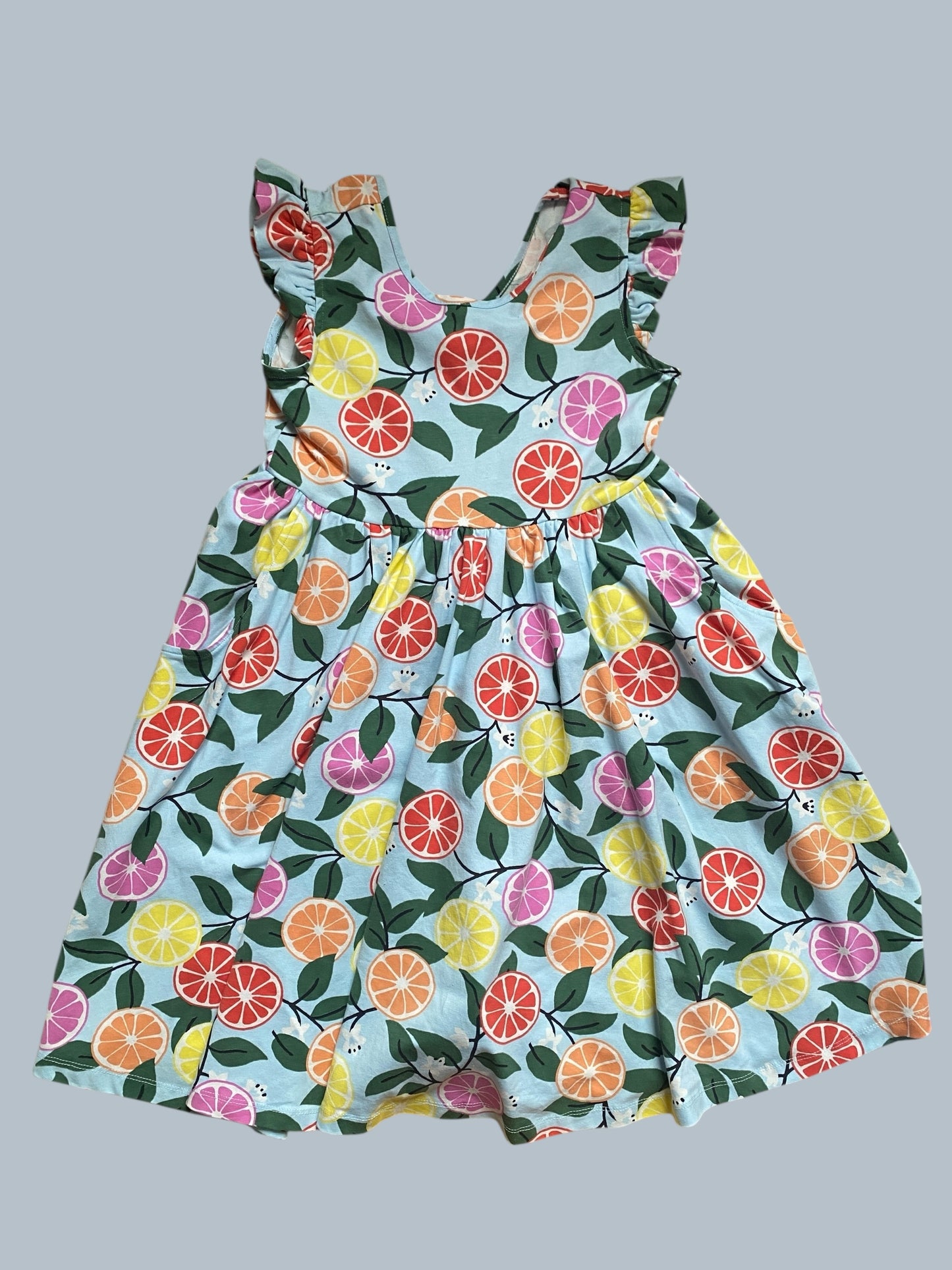 Citrus fruit cotton dress with pockets 10Y | Hanna Andersson