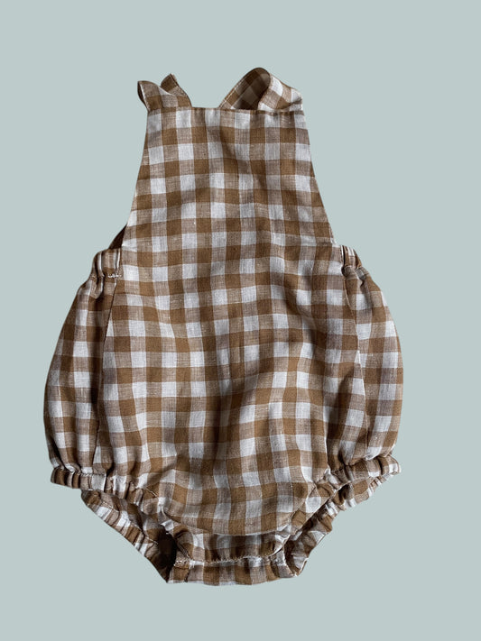 Organic cotton gingham overall romper 6-9m | The Simple Folk