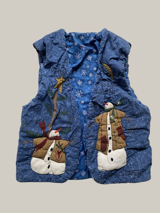 Handmade "In the meadow we can build a snowman" reversible vest big kid/teen
