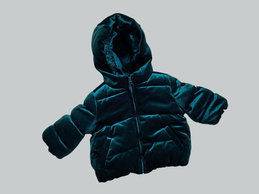 Dark teal velvet puffy jacket 6-12m | Gymboree