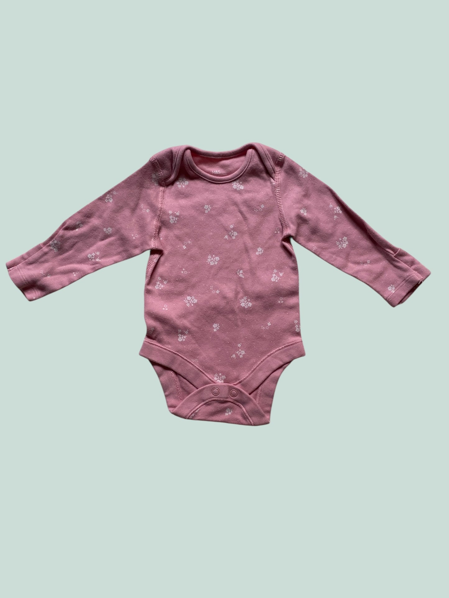 Pink cotton flower onesie 0-3m | M&S