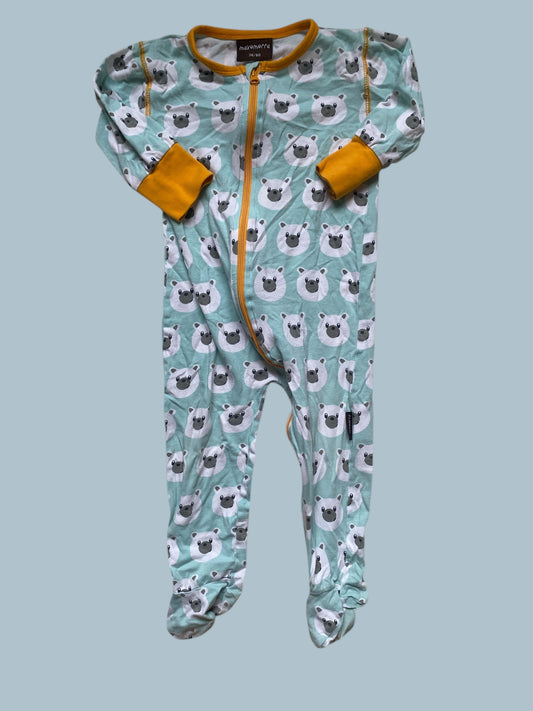 Organic cotton bear footed two-way zip sleeper 9-12m (74, generous) | Maxomorra