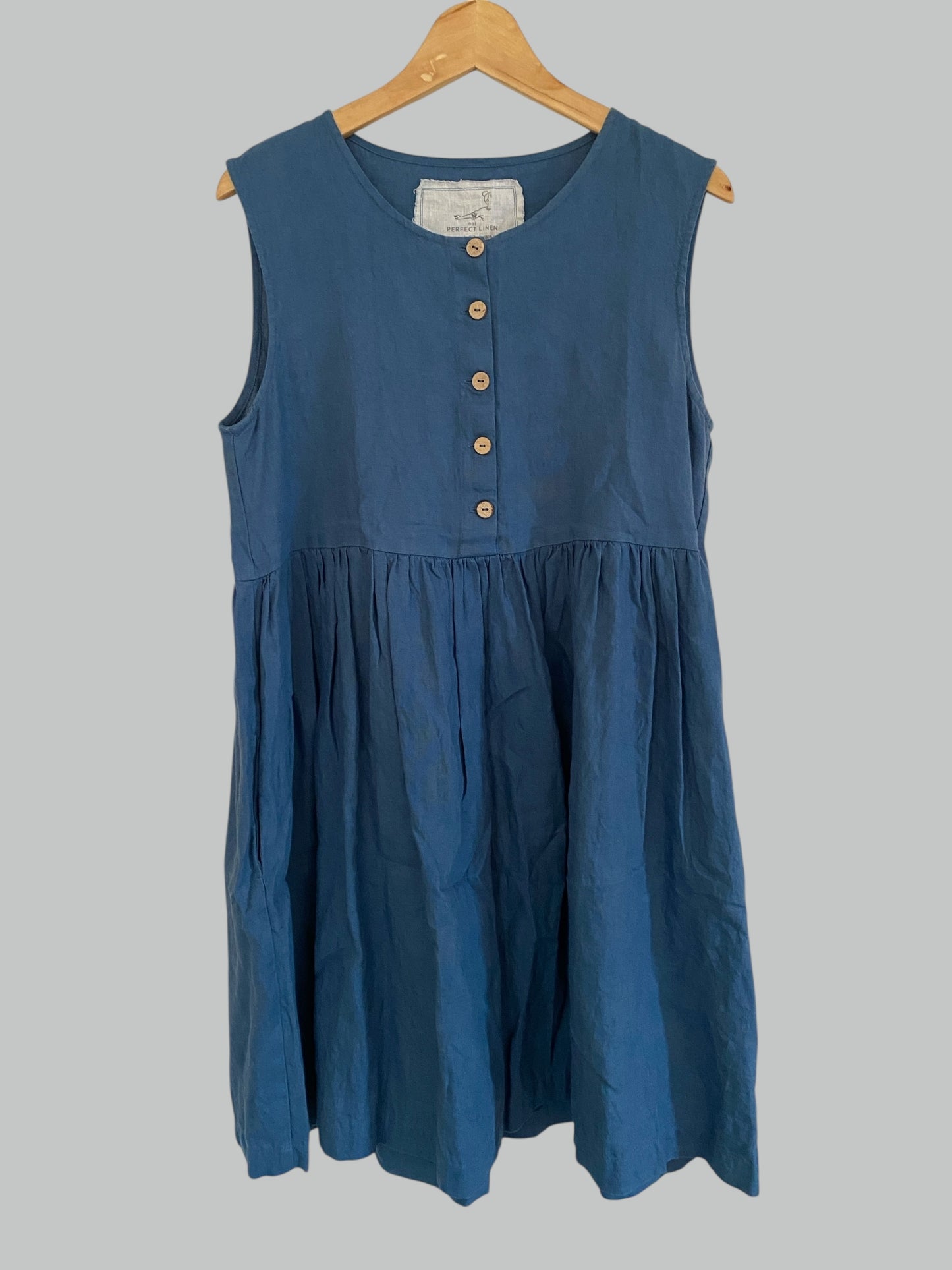 Indigo Mama Midi linen dress women's medium | Not Perfect Linen