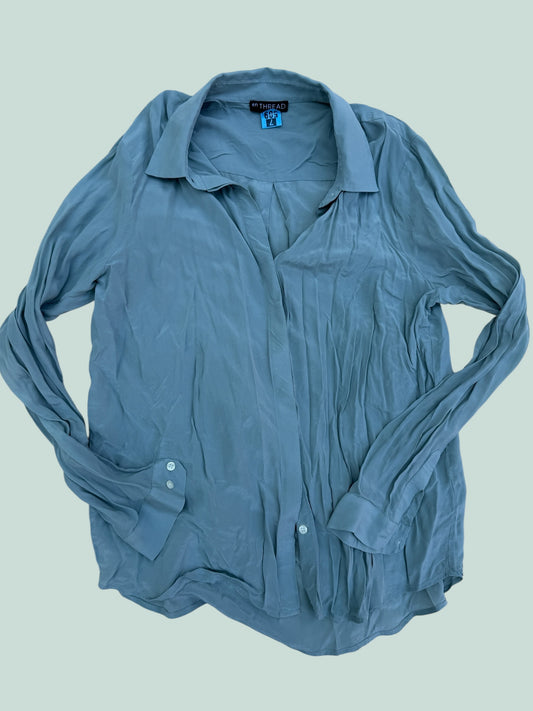 Light blue 100% silk blouse medium| EnThread