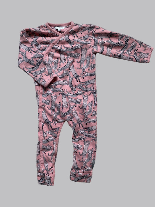 Pink cat cotton snap sleeper/playsuit 12-18m (86) | Noppies