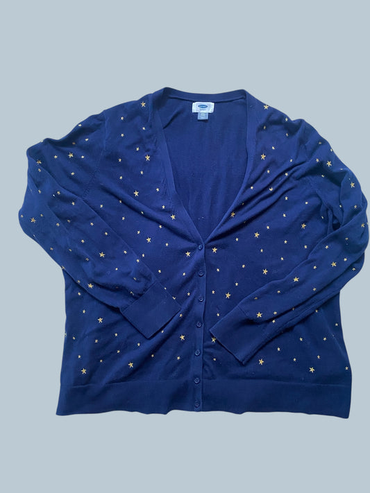 Navy cotton cardigan with golden stars women's XXL | Old Navy