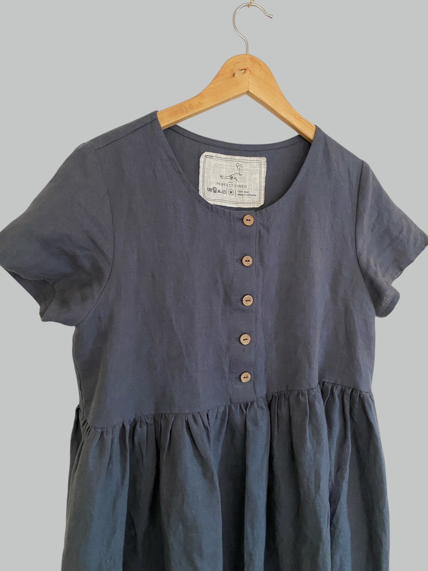 Blue-grey mama midi linen dress women's medium | Not Perfect Linen