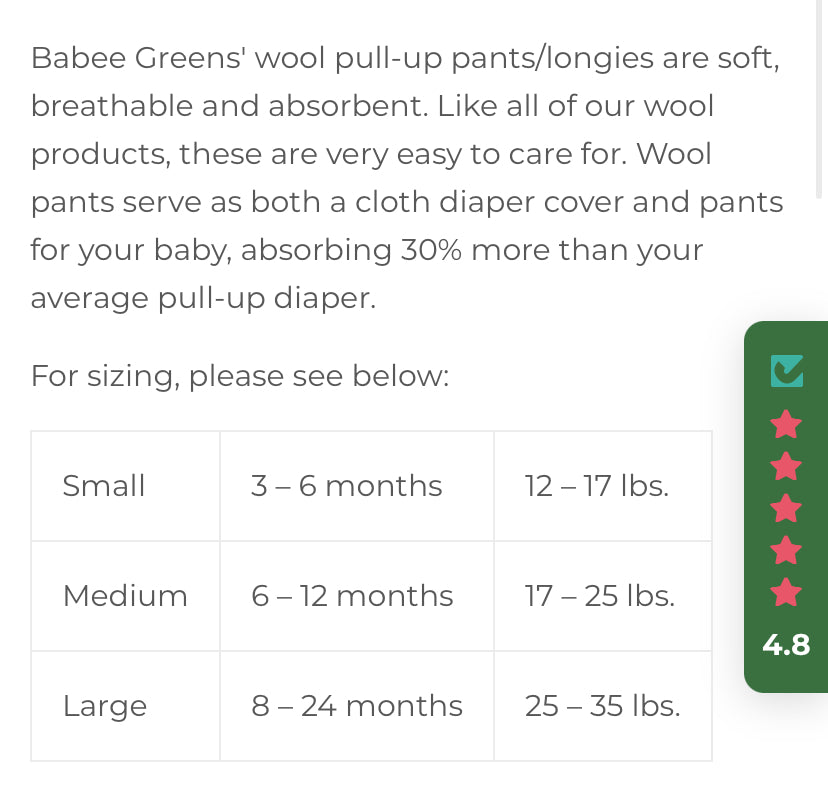 Merino wool baby pants 3-6m (S) | BabeeGreens