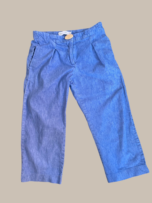 Cotton/linen blend wide leg denim pants 10Y | Zara