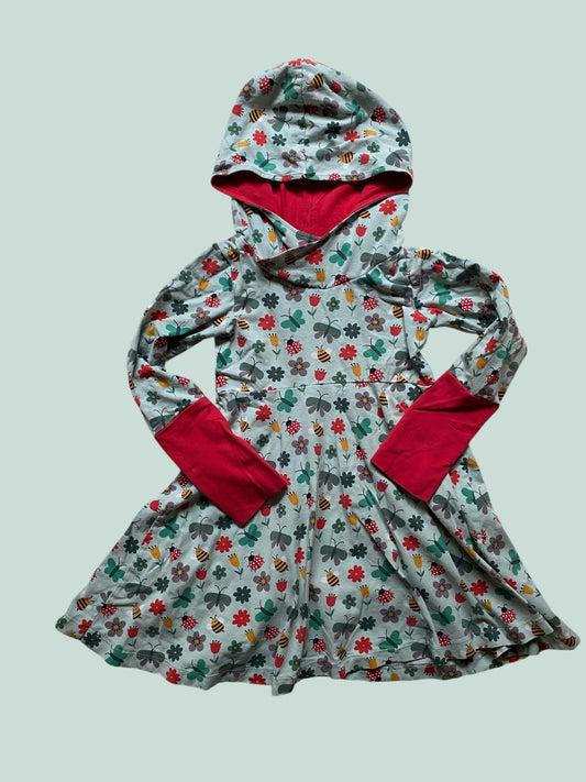 Handmade cotton dress with hood ~3-4Y