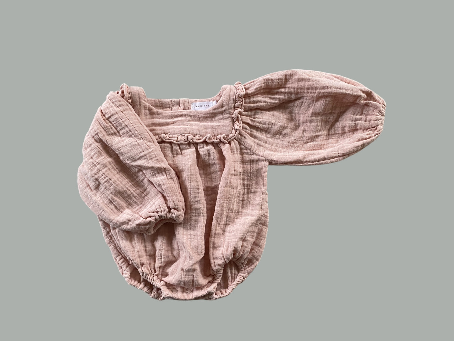 Muslin cotton romper with bubble sleeve 6-12m | Jamie Kay
